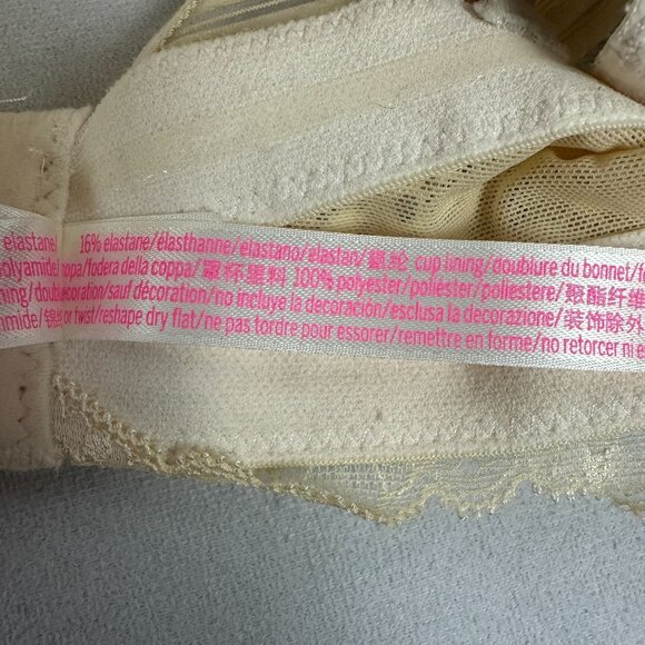 Victorias Secret PINK Lightly Padded Lace Bra 36DD Ivory Adjustable Straps - Picture 9 of 9